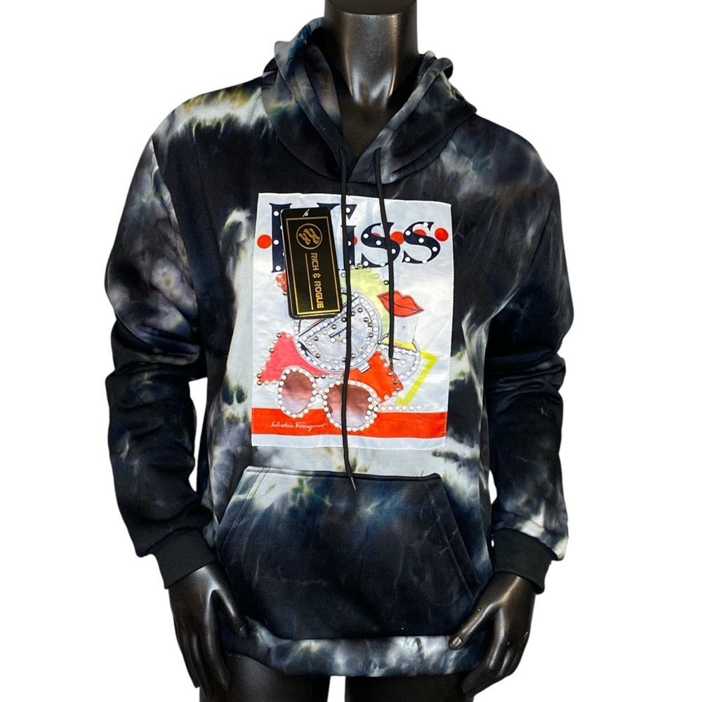 Rich and Rouge Casino Grandma Hoodie NWT Womens Size Medium Tie Dye Beaded